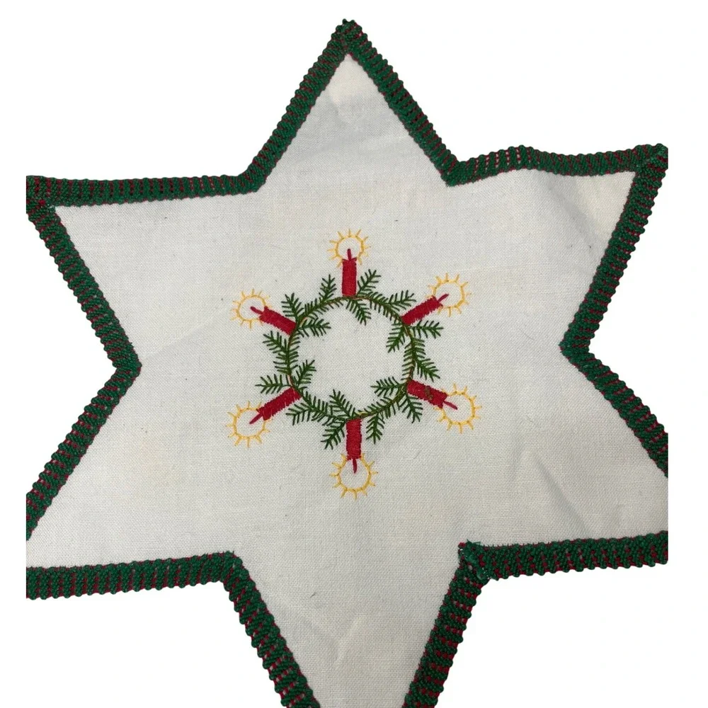 Vintage Cross stitched set of Two Tea towels and one‎ Star Doily Handmade